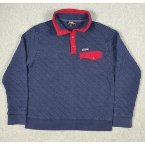 Patagonia Mens Medium Cotton Blend Quilt Snap-T Pullover Navy Blue Red STY25371